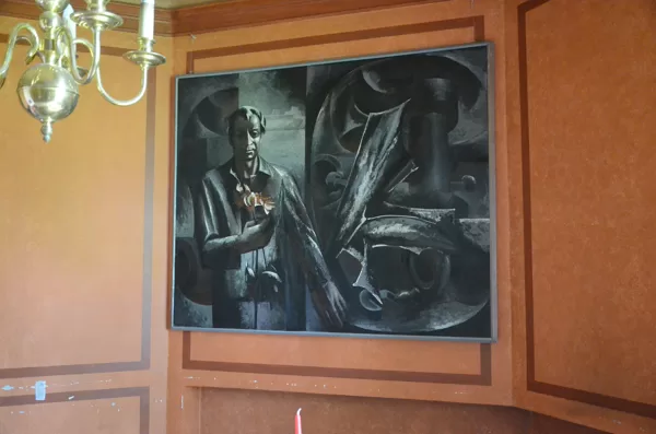 Jānis Zemītis (1940 – 2008) „Darba veterāns”, 1976. Kartons, eļļa, 170x210 cm. LMS muzejs
