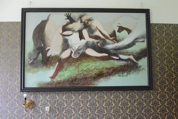 Pēteris Postažs (1940) „Rumulēšanās”, 1976. Kartons, eļļa, 175x270 cm. LMS muzejs